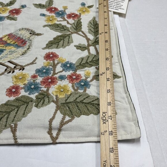 The Home Throw Pillow Covers Floral Birds 18x18 Embroidered Textured Cotton - Picture 9 of 12